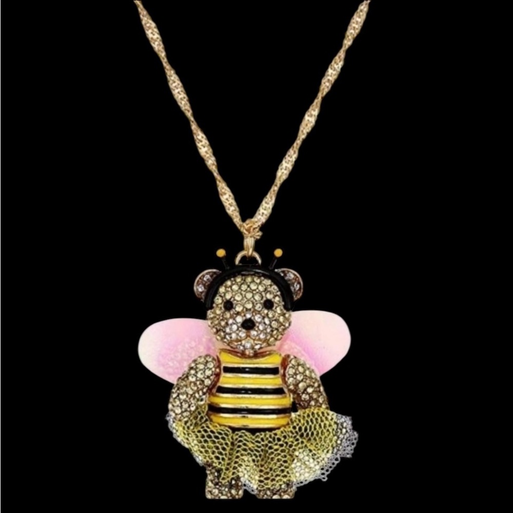 BETSEY JOHNSON Bumblebee or Bee Teddy Bear Ballerina with Wings Necklace NEW NWT - Picture 3 of 9